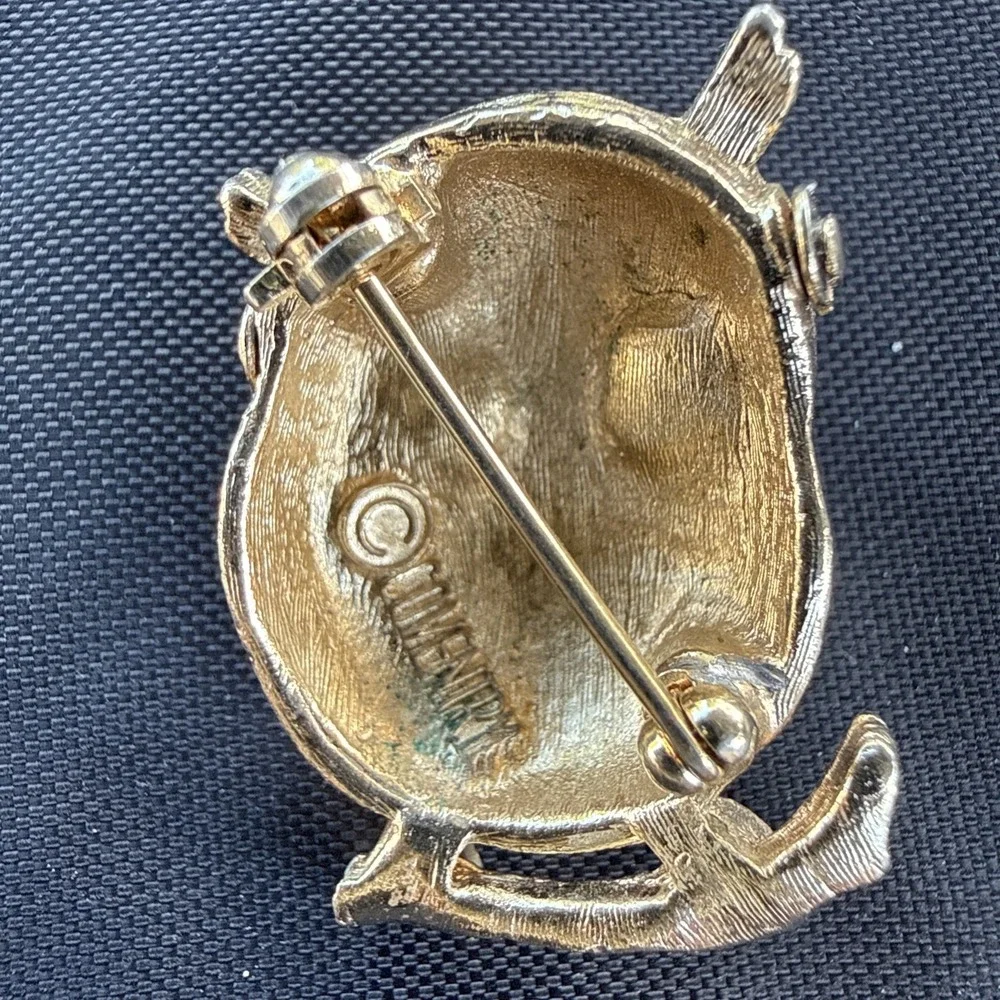 Sarah Coventry Signed Owl Brooch Gold Tone With Red Eyes No Glasses Approx 1.25
